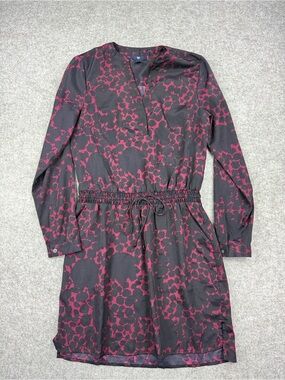 GAP Black Dress with Burgundy Floral Print and Drawstring Waist